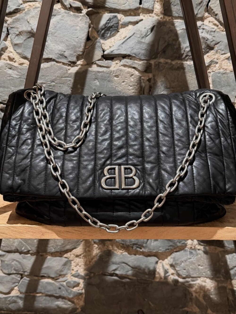 Balenciaga Black Quilted Leather Large Monaco Chain Bag